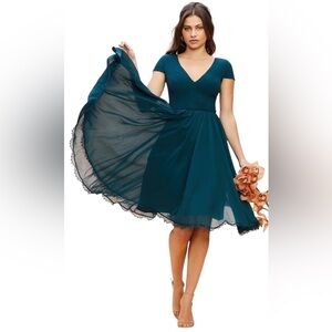 Dress The Population Corey Chiffon Lace Trim Teal Dress Size Medium